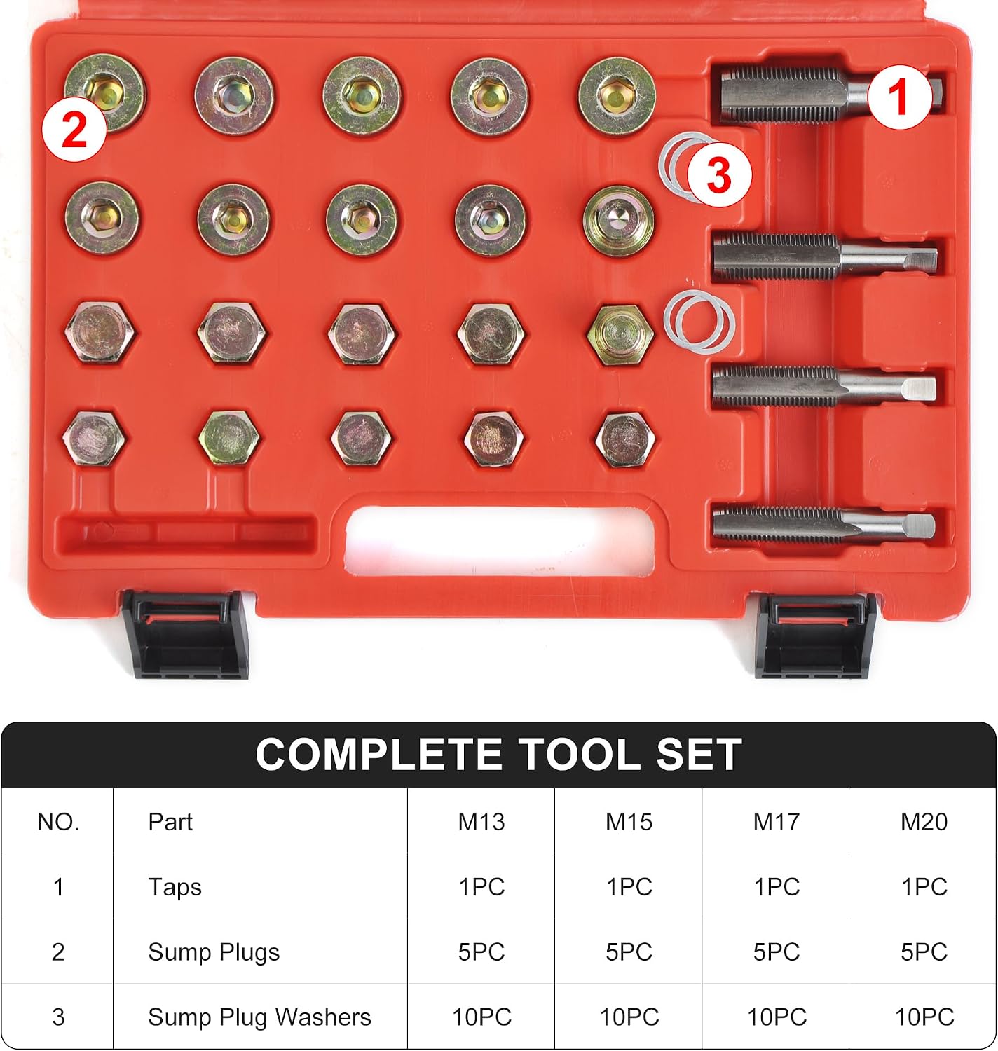 Kit reparación rosca de tapón de cárter M13/M15/M17/M20, 64 piezas aprox. - Imagen 3